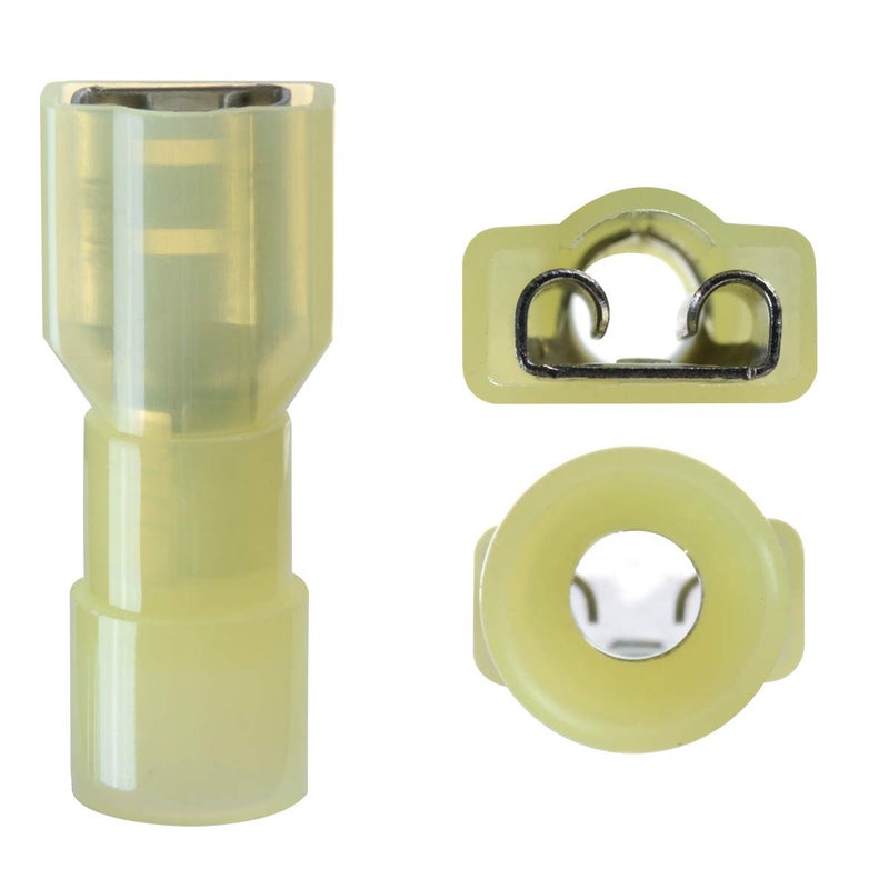 XHF 12-10 AWG 500 Pcs Female Spade Disconnect Connectors Terminals Nylon Fully Insulated Quick Crimp Wire Connectors Yellow - Image 2